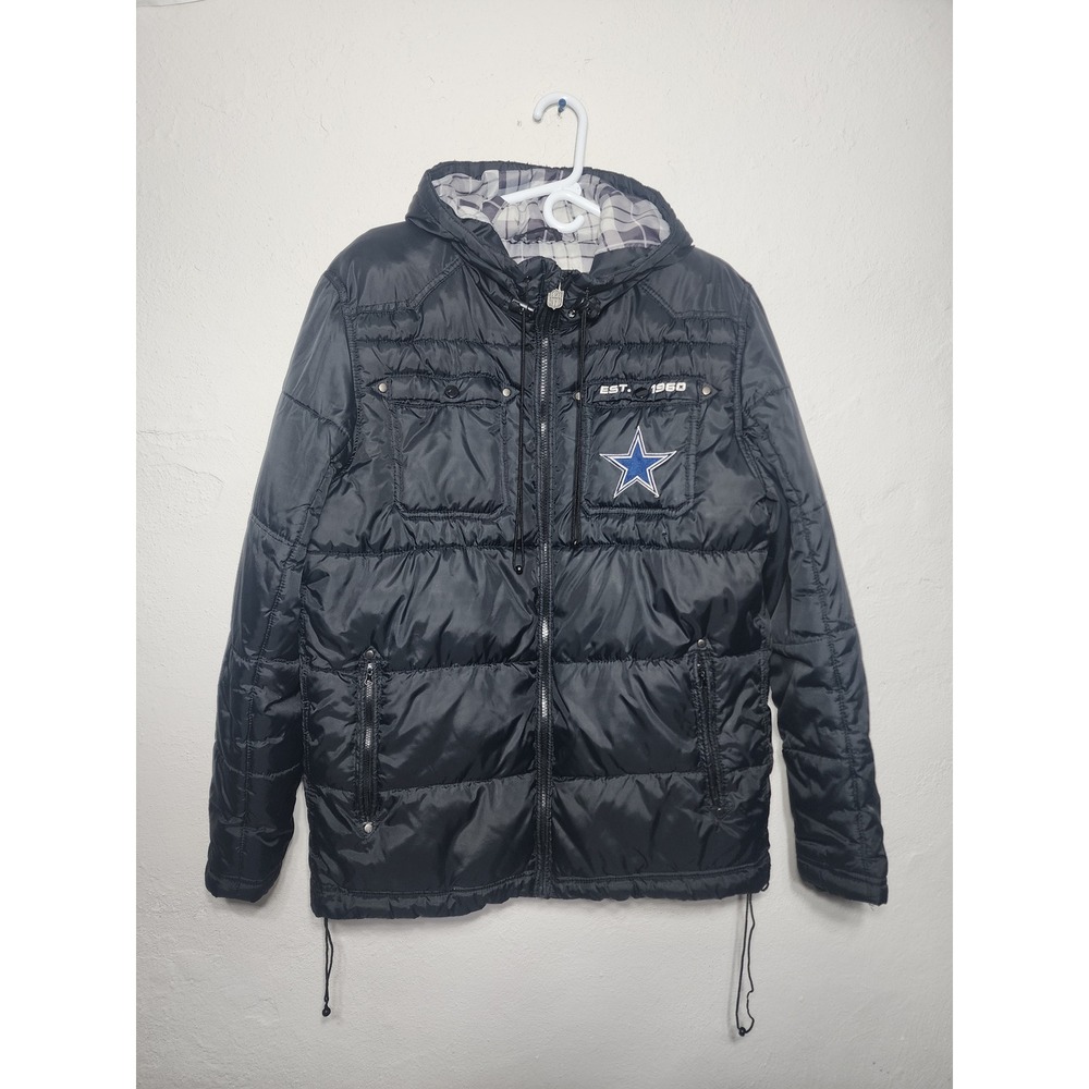 NFL Pro Line Dallas Cowboys Puffer Jacket Mens M‎ Black Hooded Full Zip Quilted